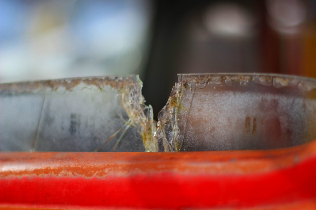 The truck window on a very old truck