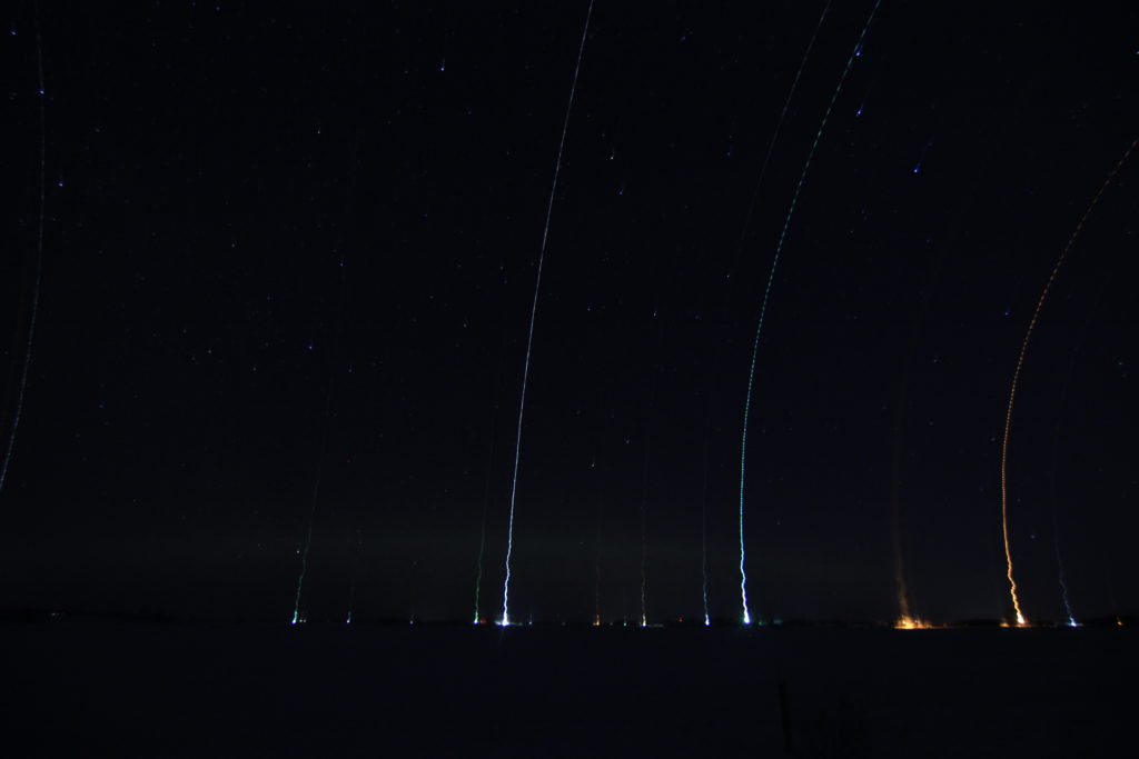 light streaks as the camera falls over