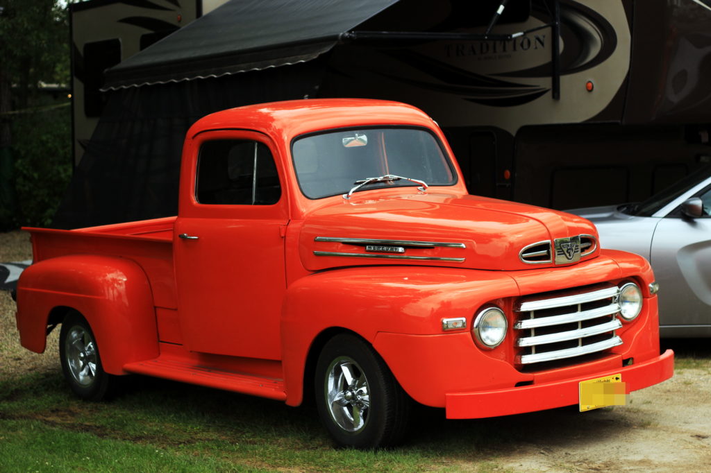 '49 Mercury truck in bright orange