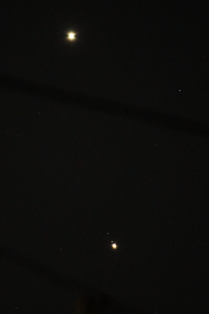Venus and Jupiter, along with Jupiter's moons Callisto, Ganymede, and Europa
