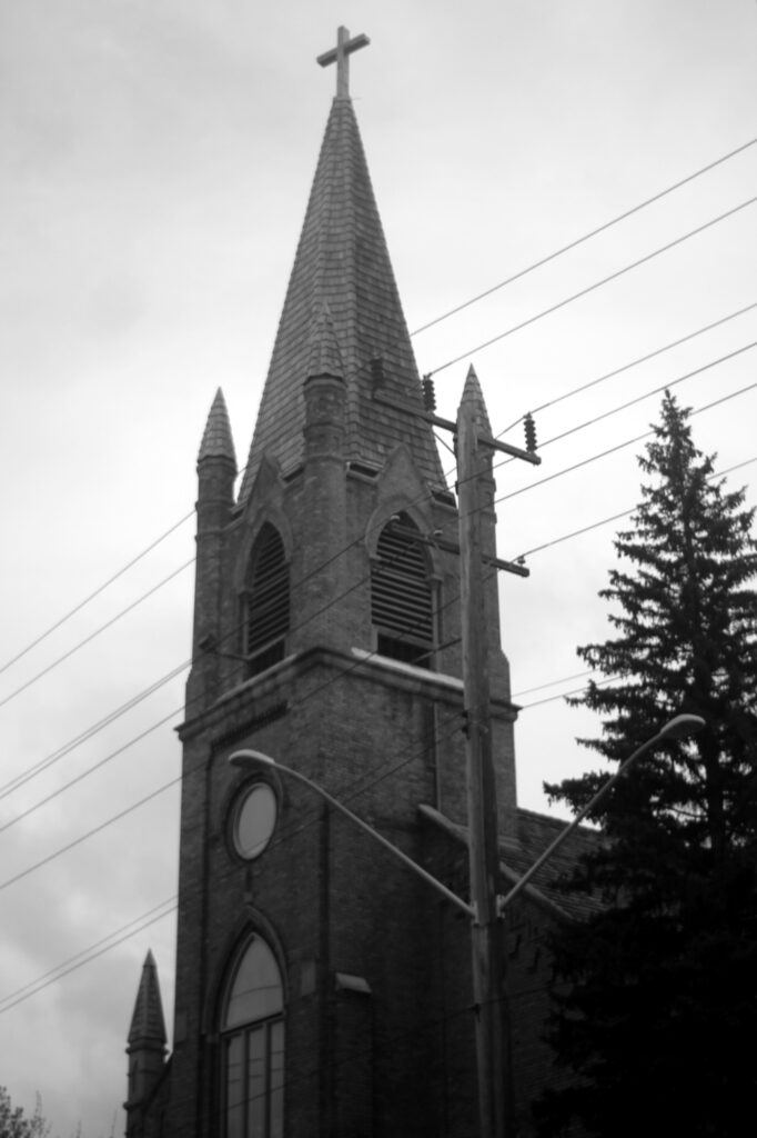 The spire of St. Augustine's Catholic Church