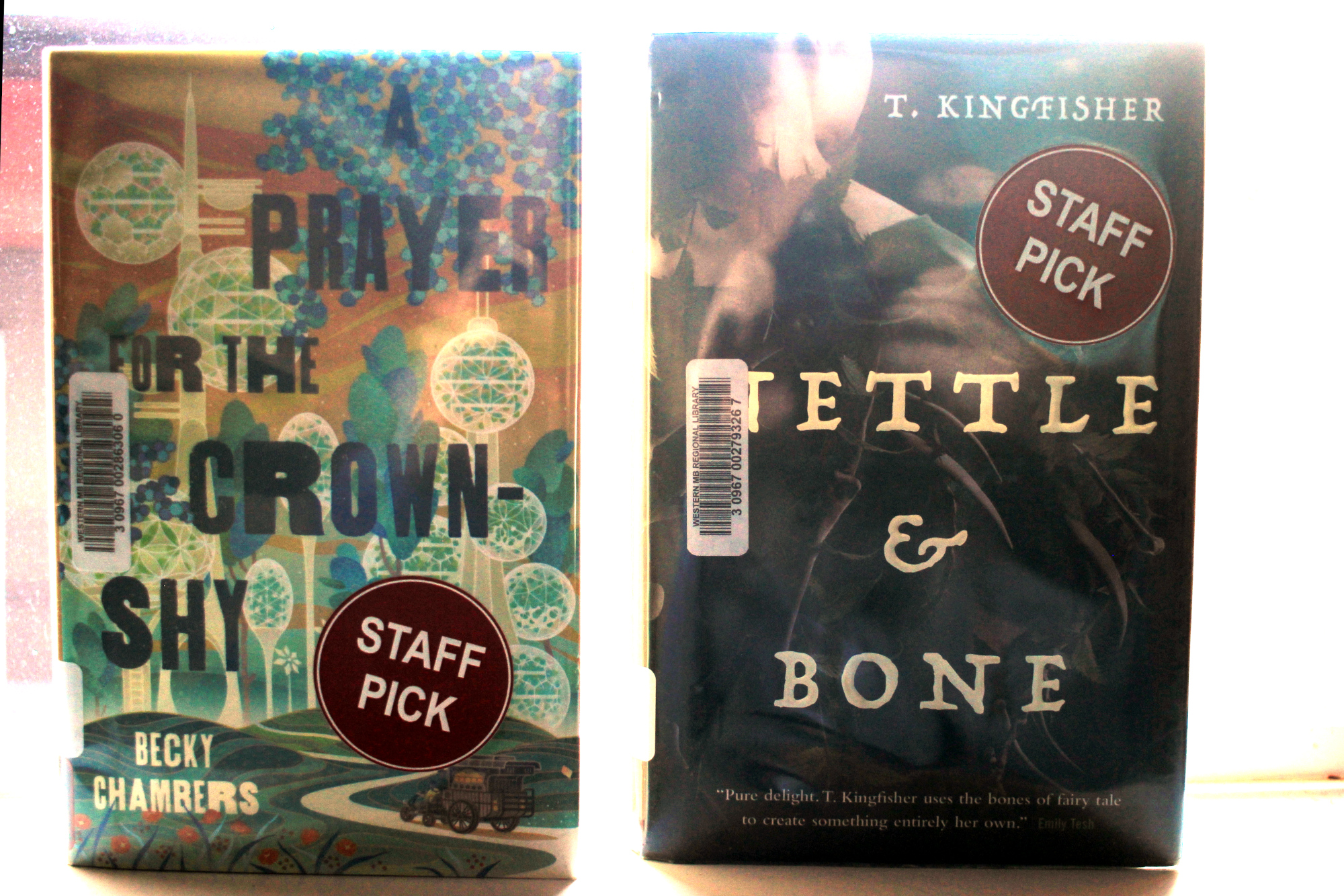 A photo of the books A Prayer for the Crown-Shy by Becky Chambers and Nettle and Bone by T. Kingfisher