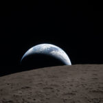 "Earthset"—the Earth setting behind the moon, taken by the astronauts aboard Integrity during the Artemis II mission.