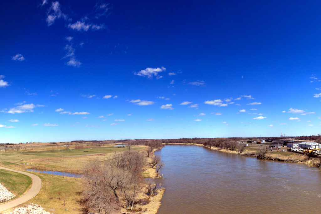 A 23-image panorama taken facing east from the 1st Street Bridge
