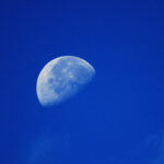 The half-moon in a blue morning sky