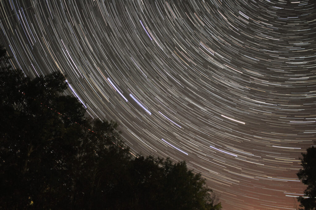Star trails from the front porch of the house